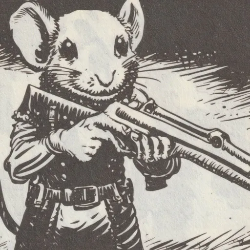 Prompt: american mcgee's art style male black goth look's mouse as zombie mice hunter with a gun
