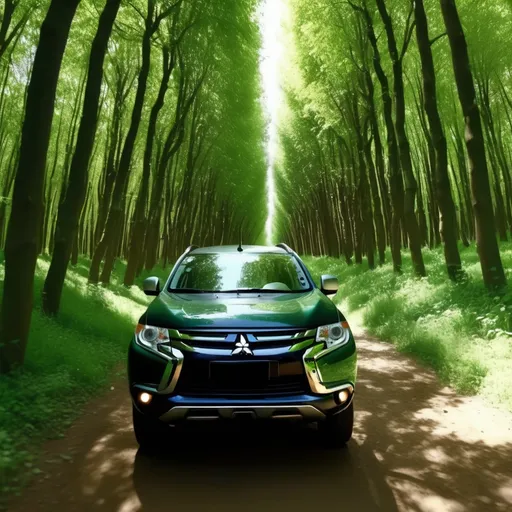 Prompt: Driving a Mitsubishi SUV in the Ardabil Hazelnut Forest 