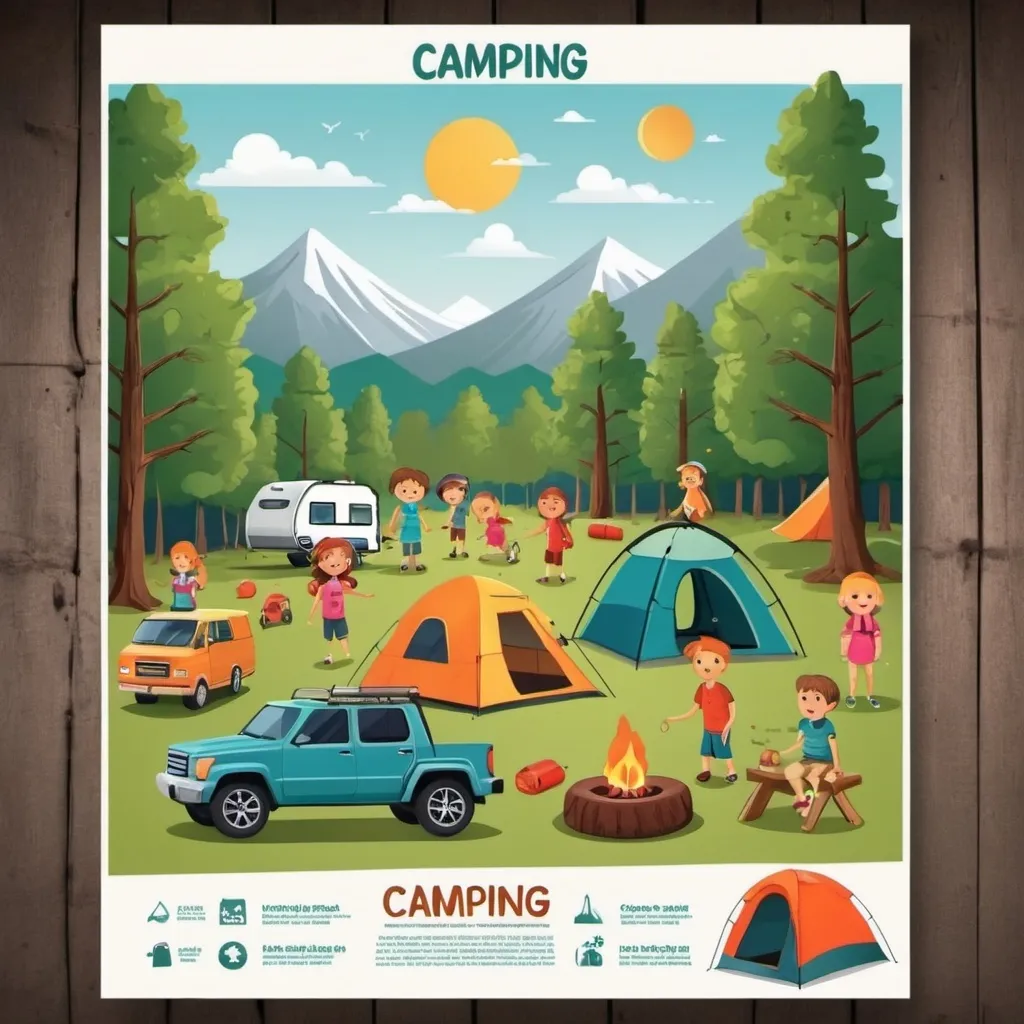 Prompt: A poster for camping with kids and playground
