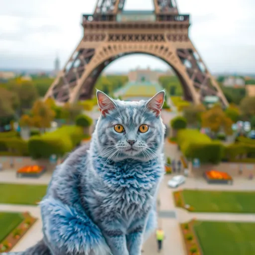 Prompt: blue cat on the eiffel tower