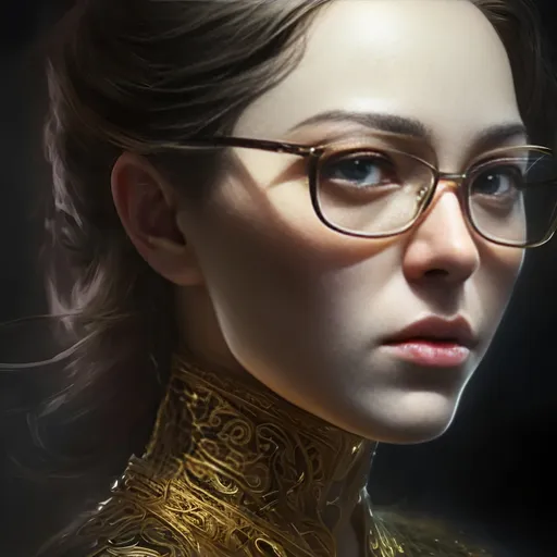 Prompt: nerd, , Art by Stanley Artgerm, Charlie Bowater, realistic, 32k, high resolution, 30mm lens, ISO 100, high detail, warm lighting, fantasy style, hyperrealism, sf, intricate artwork masterpiece, ominous, golden ratio, trending on cgsociety, intricate, epic, character design, trending on artstation, by artgerm, h. r. giger and beksinski, highly detailed, vibrant, production cinematic character render, ultra high quality model, high dimension face, model face, legendary look, sharp focus, intricate details, highly detailed, by greg rutkowski
