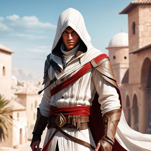 Prompt: character portrait, young man dress style hooded like in assassins creed mirage, digital image, art style like andreysmachniy or rioboy-daydreamer from deviantart