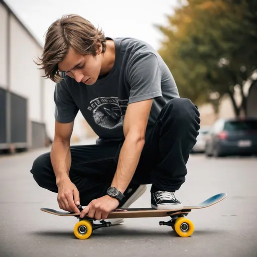 Prompt: create an image of a skateboarder maintaining the bearings of the skateboard truck