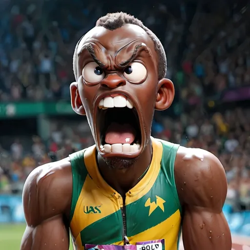 Prompt: usain bolt looking shocked and angry