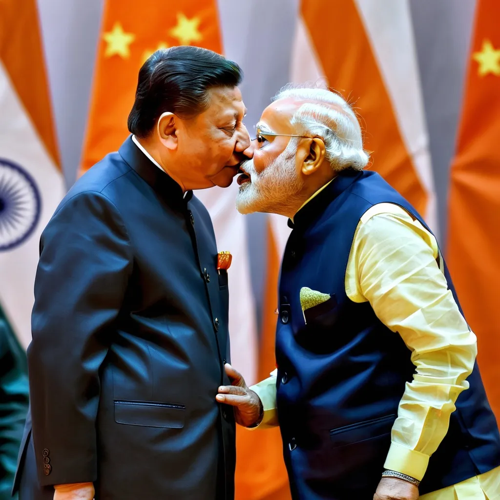 Prompt: xi jinping kissing narendra modi