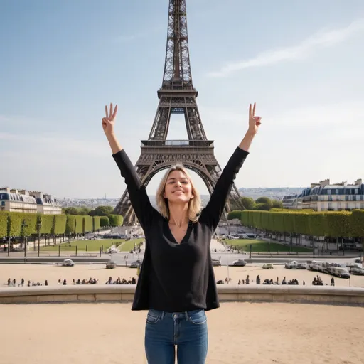 Prompt: remove the woman standing in front of the eiffel tower in paris, france, with her arms in the air, Caroline Chariot-Dayez, paris school, city background, a picture