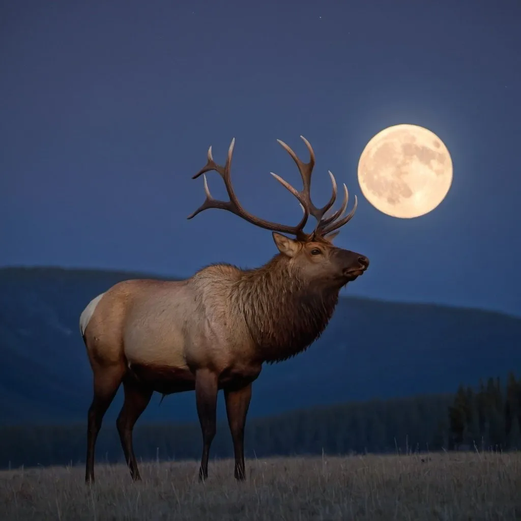 Prompt: bull elk in the moonlight