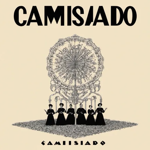 Prompt: a cover for a band named camisado, with the band name on it. the music is experimental elecronica and the band consist of two berliners 