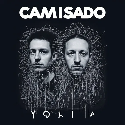 Prompt: a cover for a band named camisado, with the band name on it. the music is experimental elecronica and the band consist of two berliners. make the cover in the style of radiohead and make it very hyperpop