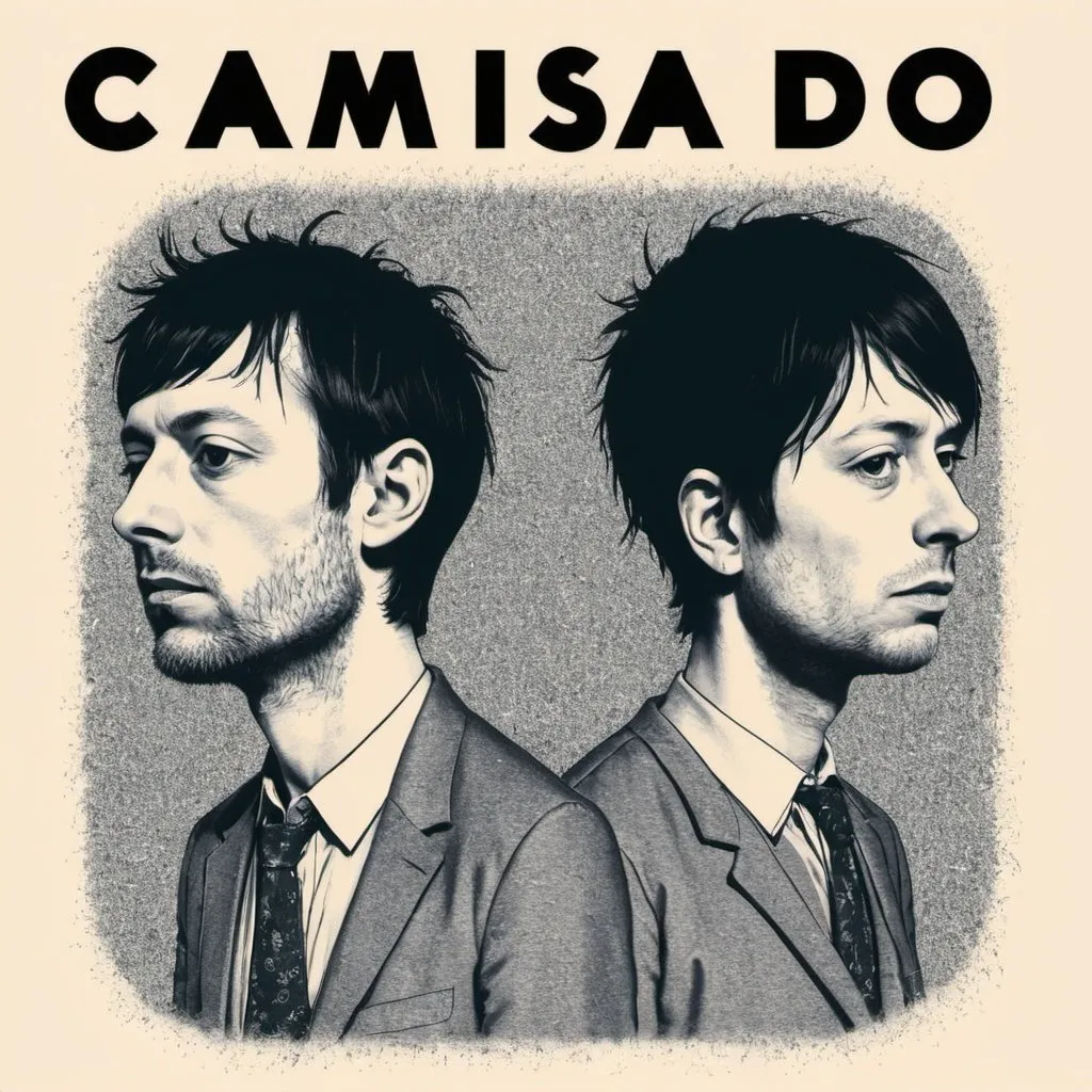 Prompt: a cover for a band named camisado, with the band name on it. the music is experimental elecronica and the band consist of two berliners. make the cover in the style of radiohead and make it very hyperpop and very cool. dont show the artists, but the name
