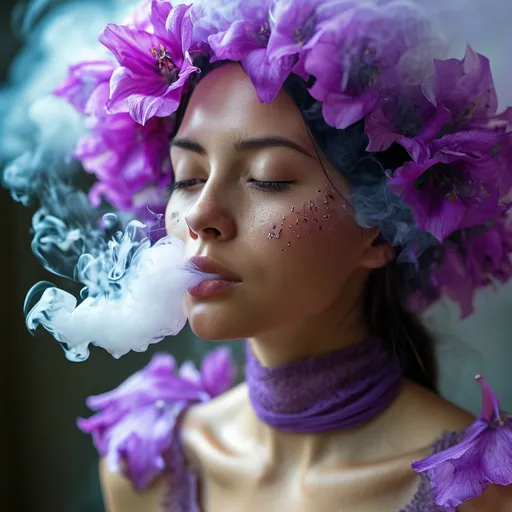 Prompt: beautiful purple 
flower in smoke, dramatic
