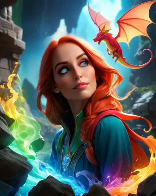 Prompt: A breathtaking UHD digital painting titled 'Empower Palette' — a powerful and majestic fantasy scene where color itself is alive and magical. A celestial figure stands at the center, cloaked in radiant fabrics made of living hues, each color streaming outward like elemental forces — fire-red, storm-blue, nature-green, cosmic-violet, and golden light. Around them, a surreal fantasy landscape unfolds: floating crystal isles, waterfalls of light, chromatic dragons flying across a sky of shifting auroras, and ancient ruins glowing with enchanted pigments. The scene is filled with intricate details — magical runes etched into stones, reflective pools capturing different realities, and fantastical creatures infused with color energy. Full spectrum lighting, ultra-detailed textures, cinematic composition, concept art style. Masterpiece, award-winning, hyper-realistic, 8K render, by Greg Rutkowski, Magali Villeneuve, and Artgerm.