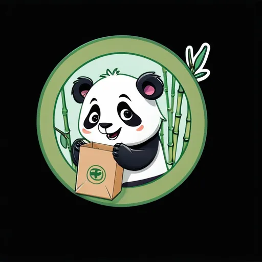 Prompt: a panda grabbing a parcel in a circle with a green border of bamboo around it a pastel and a title written “jastip by panda” above the circle (like a logo) make the picture simple