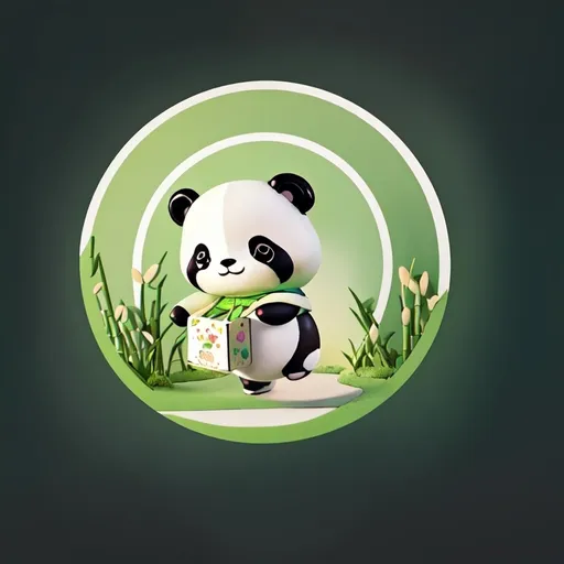 Prompt: a cute panda grabbing a parcel in a circle with a green border of bamboo around it a pastel and a title written “jastip by panda” above the circle (like a logo) make the picture simple