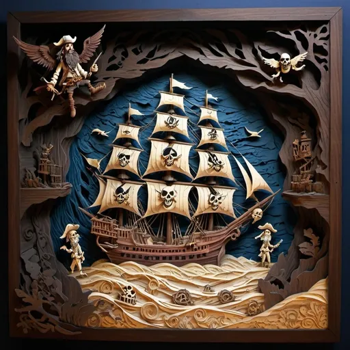 Prompt: pirates, bas relief,