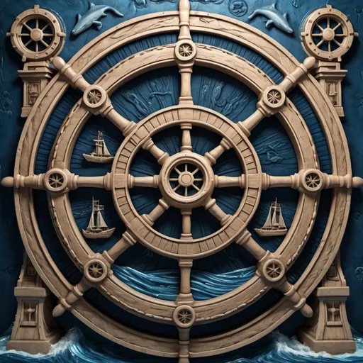 Prompt: naval, bas relief, ships wheel, submarine 