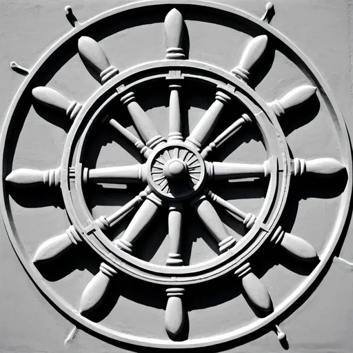 Prompt: naval, bas relief, ships wheel, submarine 