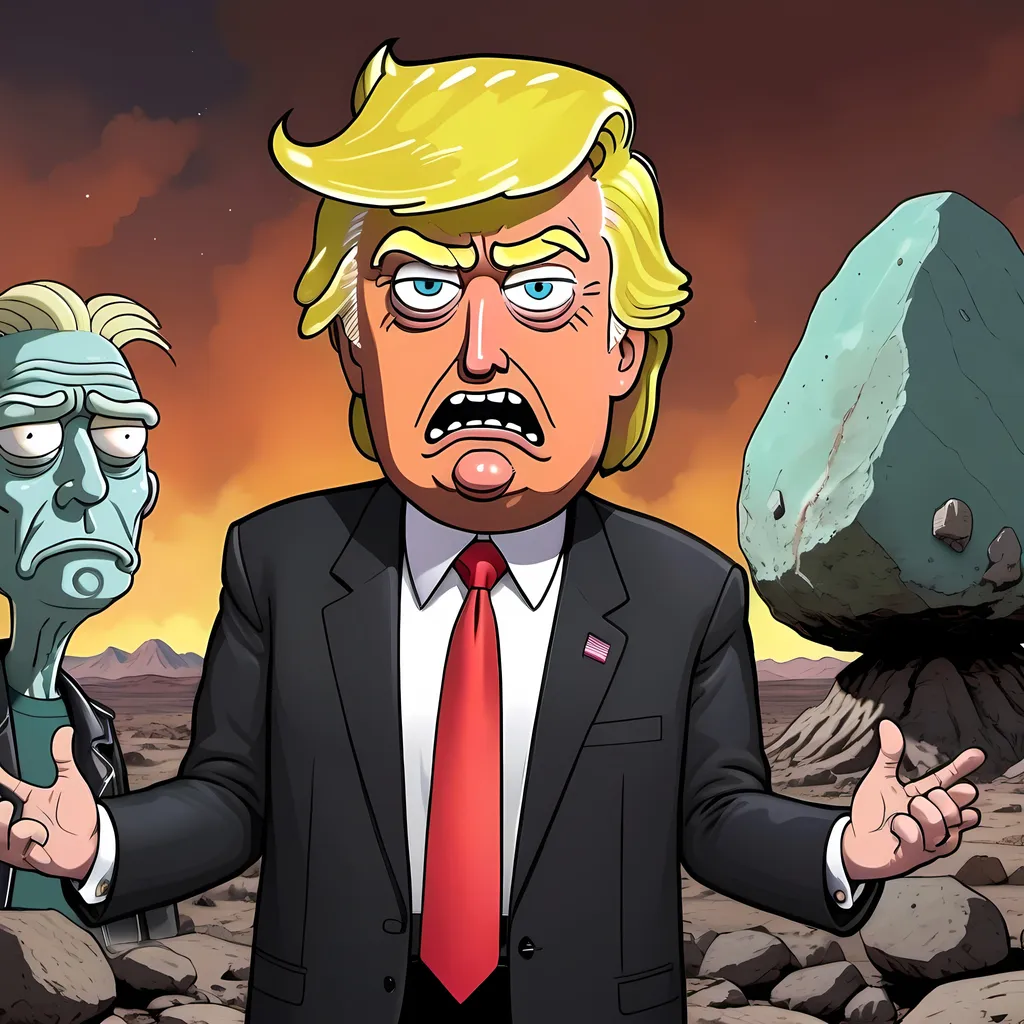 Prompt: Donald Trump as a Rock and Morty character