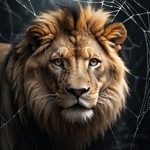 Prompt: Lion in spider web