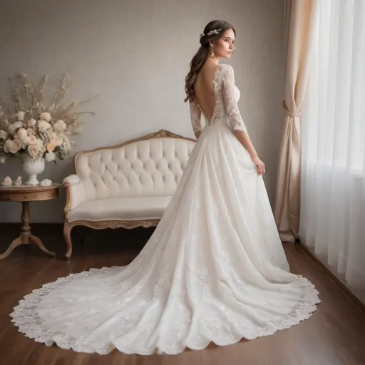 Prompt: A classic wedding dress with timeless elegance