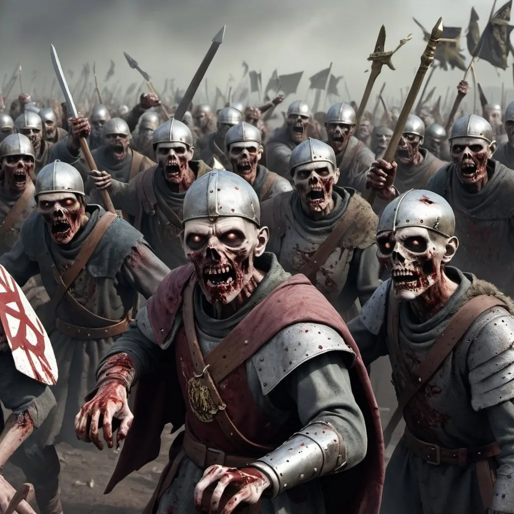 Prompt: RECREATE THE battle of 1066 with undead zombies