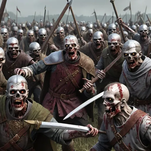 Prompt: RECREATE THE battle of 1066 with undead zombies