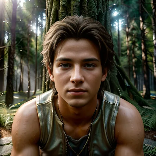 Prompt:  Super realistic, hyperrealism, Intricately Detailed, Magic, 8k Resolution, VRAY, HDR,  Hd Photography,  Realistic,  youth, Young male Atreyu from the never ending story, forest 