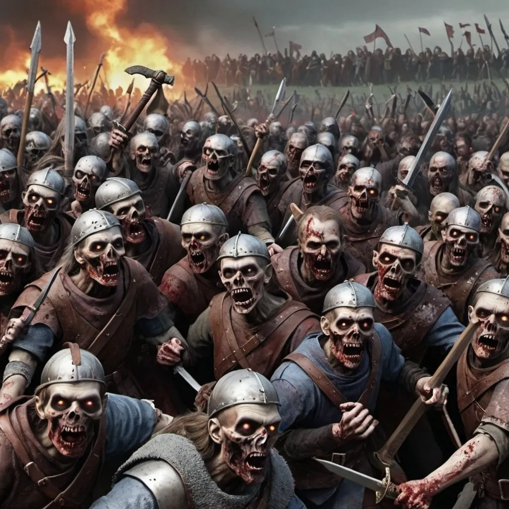 Prompt: RECREATE THE battle of 1066 with undead zombies