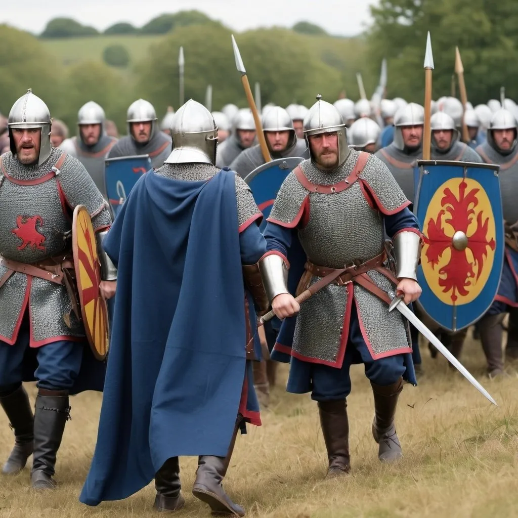 Prompt: RECREATE THE battle of 1066
Dark Blue surcoats 