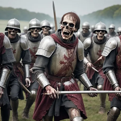 Prompt: RECREATE THE battle of Agincourt with undead zombies