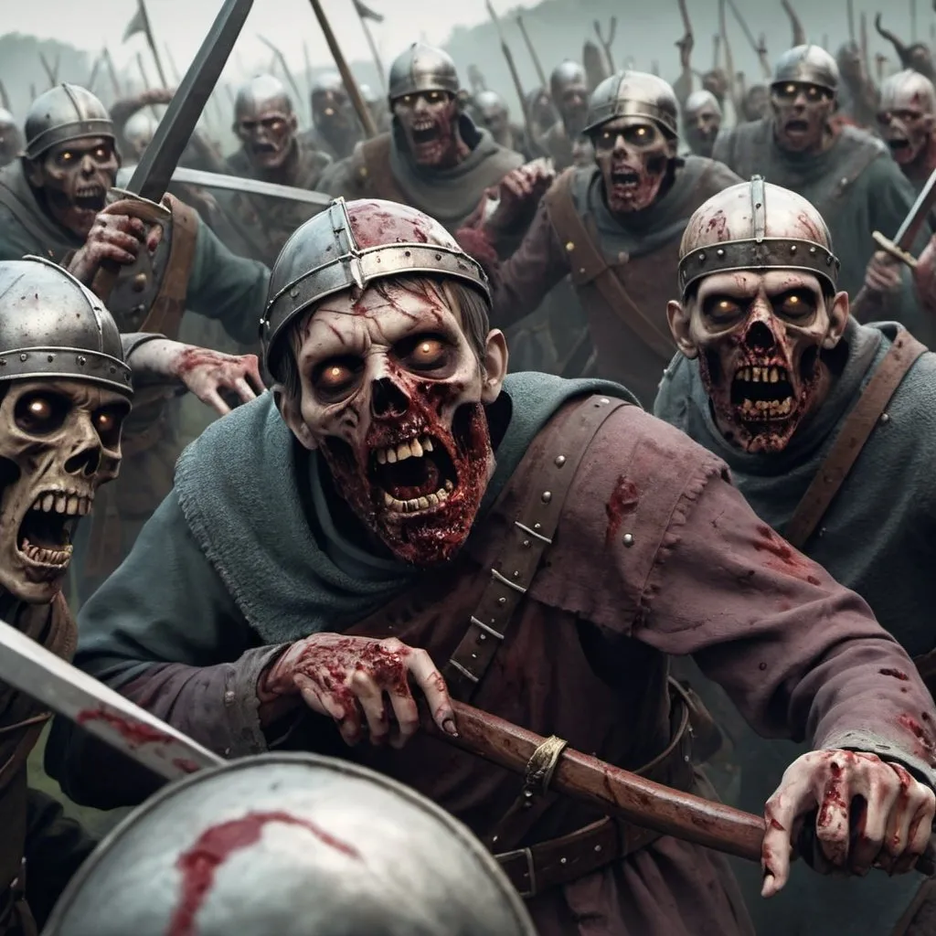 Prompt: RECREATE THE battle of 1066 with undead zombies