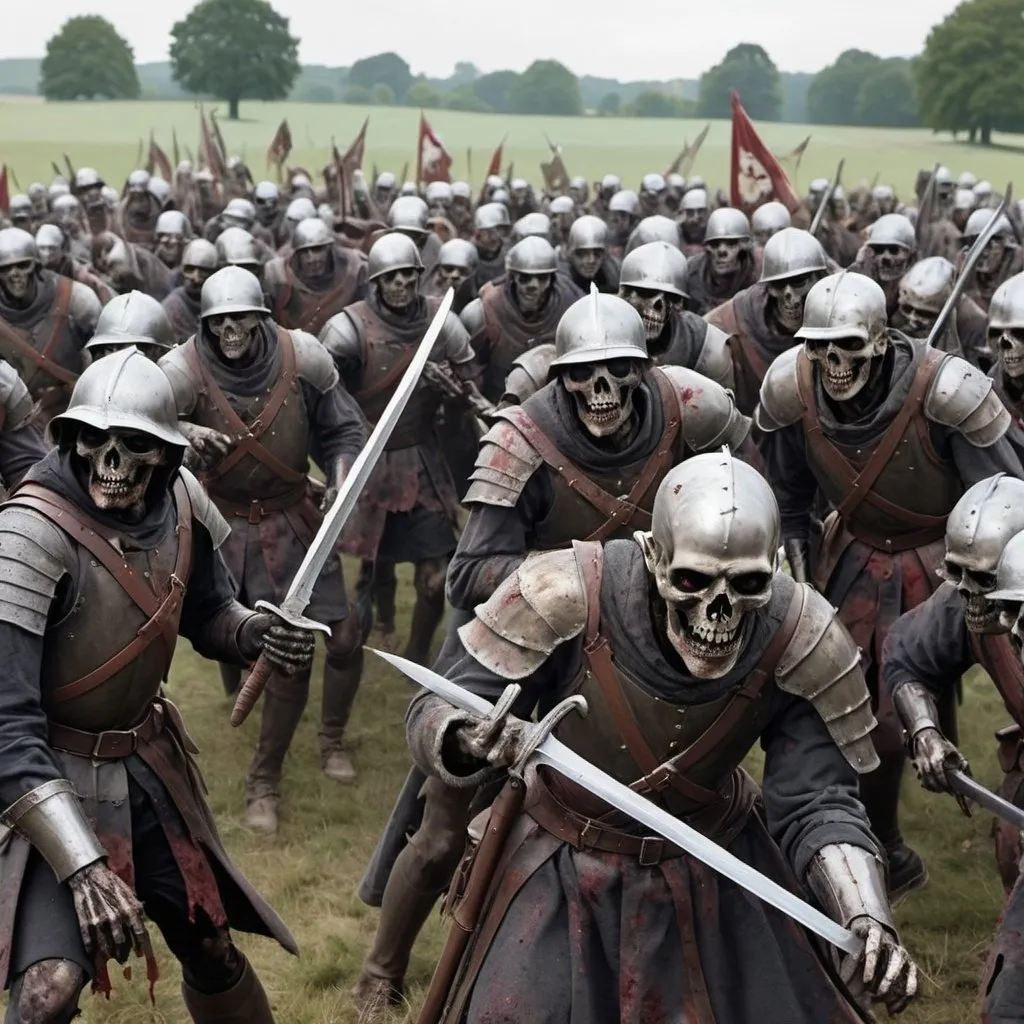 Prompt: RECREATE THE battle of Agincourt with undead zombies