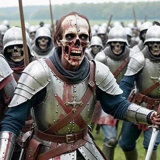 Prompt: RECREATE THE battle of Agincourt with undead zombies