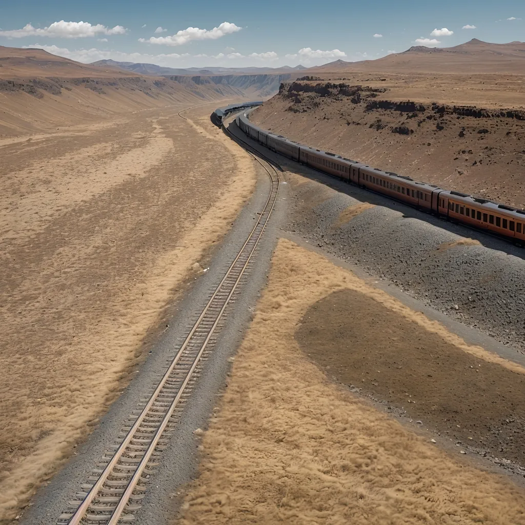 Prompt: 
A single Railway line running through some barren hills