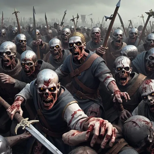 Prompt: RECREATE THE battle of 1066 with undead zombies