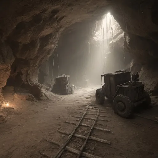 Prompt: A long mineshaft, cave, dusty, cobwebs, HD, hyper realistic, 4k 8k