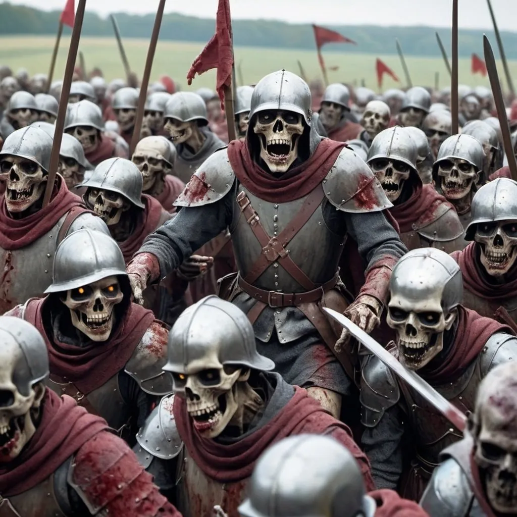 Prompt: RECREATE THE battle of Agincourt with undead zombies