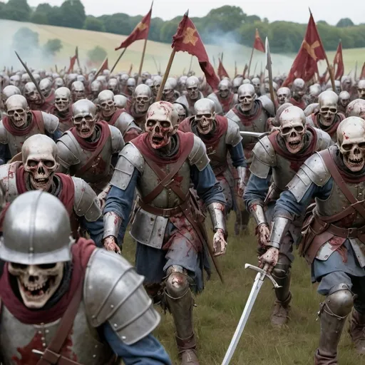 Prompt: RECREATE THE battle of Agincourt with undead zombies