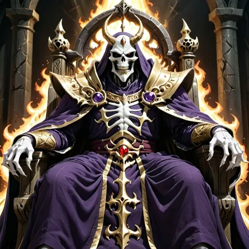 Prompt: Ainz Ooal Gown sitting on his Throne of Shadows, using the Divine Demonic Energy to send a message, with no one except him knowing his location