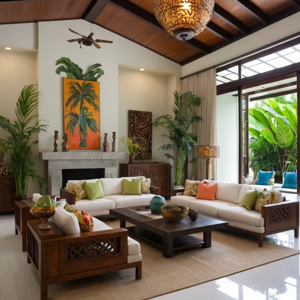 Prompt: Balianese modern tropical living room
