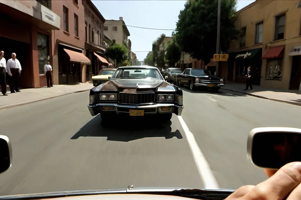 Prompt: Google Street View drive by shooting the Godfather