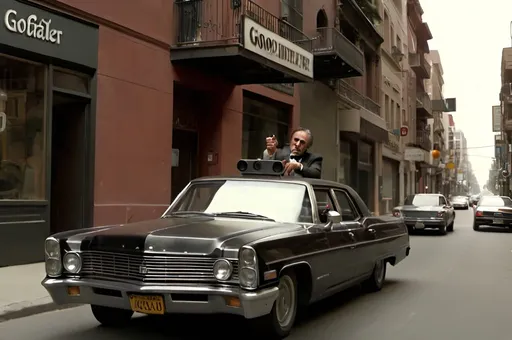 Prompt: Google Street View drive by shooting the Godfather