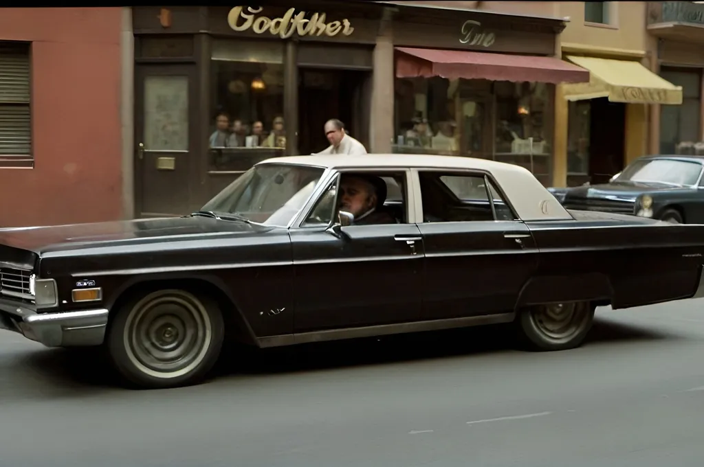 Prompt: Google Street View drive by shooting the Godfather 1