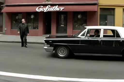 Prompt: Google Street View drive by shooting the Godfather