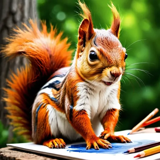 Prompt: Draw me squirrel coloring picture in style of latvian painter Margarita Stāraste