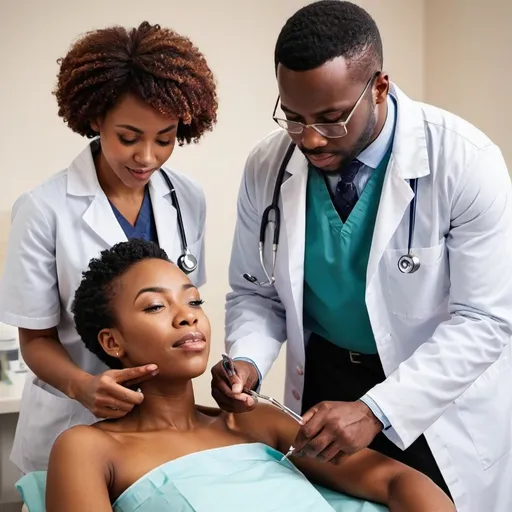 Prompt: Generate a beautifulpicture of iimage of a black medical doctor treating a patient 