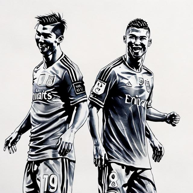 Prompt: Chinese Ink wash painting ,messi and ronaldo