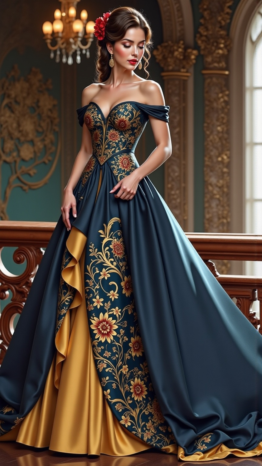 Prompt:  Highly detailed digital art of @zQOvlkPVaQZcrpyVltlk in flowing satin silk gown, ballroom of a medieval castel, Anton Pieck style, medieval fantasy, intricate patterns, ornate cloth, royal attire, detailed realistic clothing folds, lush greenery, soft pastel tones, romantic lighting, professional, ultra-detailed, fantasy, medieval, satin gown, palace garden, Anton Pieck style, ornate architecture, lush greenery, romantic lighting, royal attire, intricate patterns, soft pastel tones, flowing fabric, professional lighting