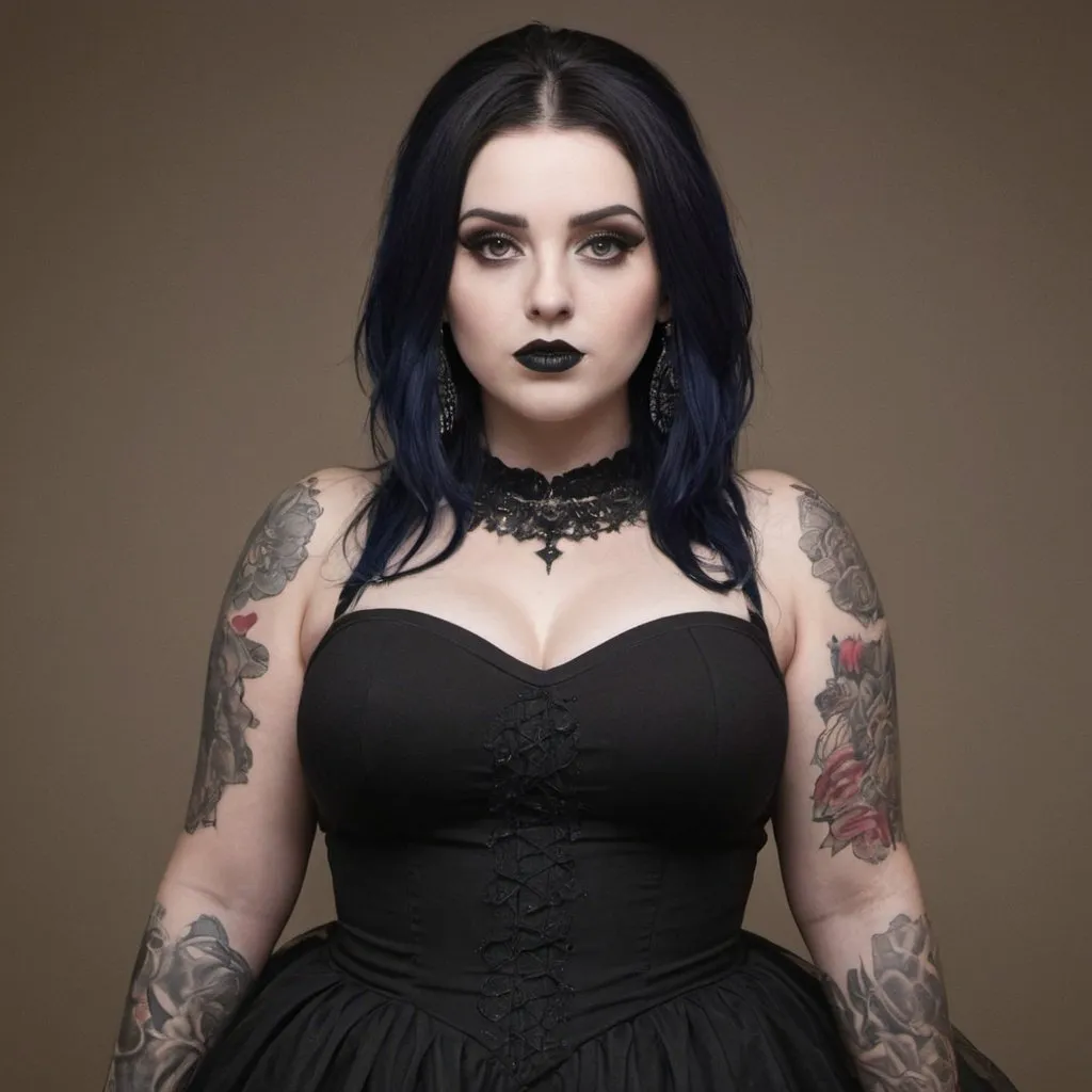 Prompt: Curvy goth queen with tattoos