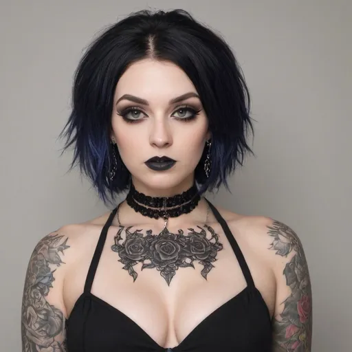 Prompt: Curvy goth queen with tattoos